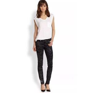 7 For All Mankind Black Silver Tie dyed Skinny Jeans Moon Rock Sz 27